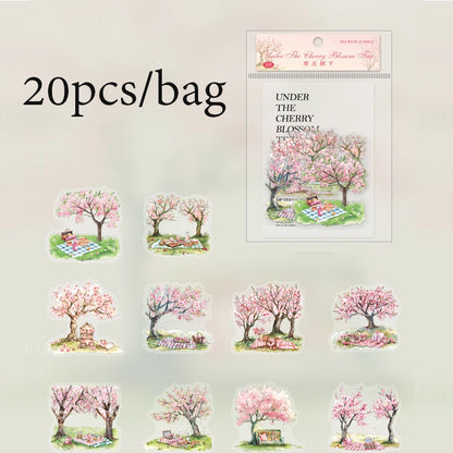 S-16 Mr. Paper 6Style 20Pcs/bag Cherry Blossom Theme Sticker Pack DIY Handbook Decoration Scrapbook Phone Case Calendar