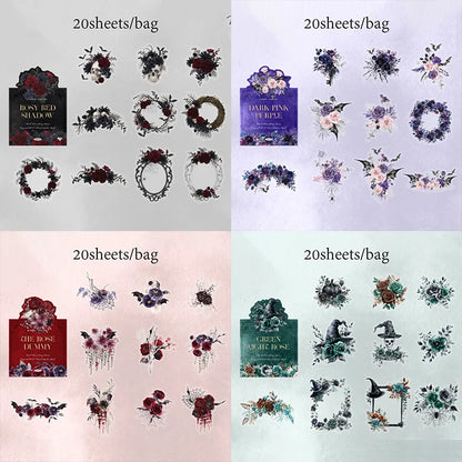 Mr Paper 60Pcs/bag Dark Rose Story Series PET White Ink Sticker Paper Bag Handbook Decorative Stickers DIY Notebook Albums
