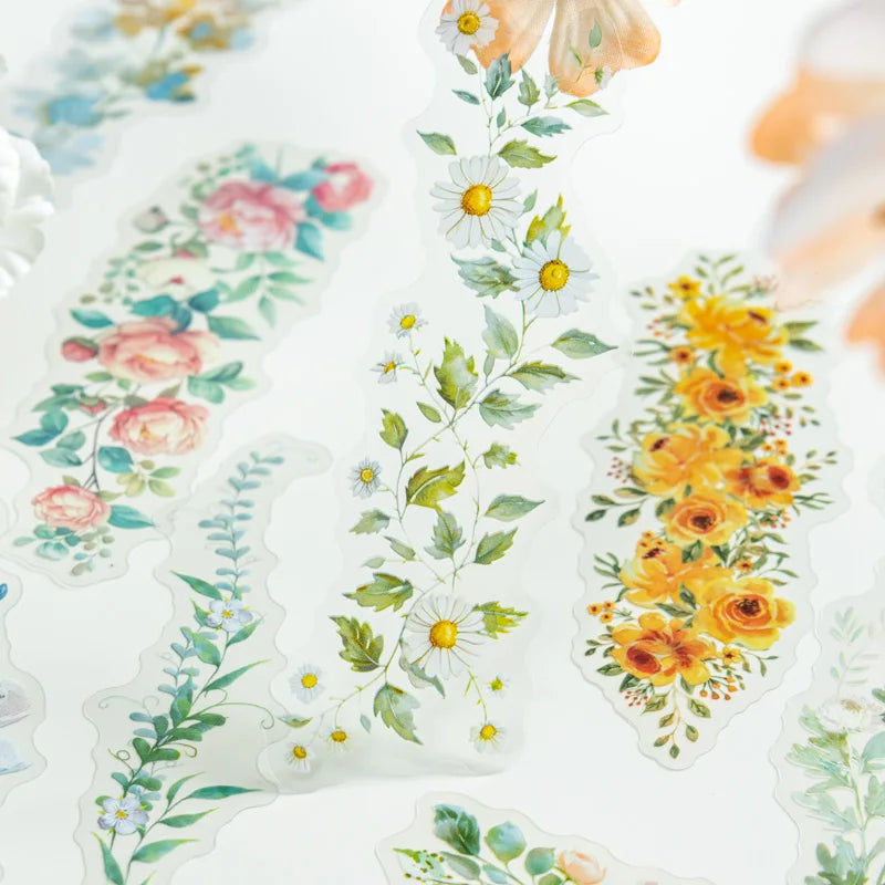 S-28 20 Sheet Flowers PET Plant Stickers Package Garden Office Aesthetic Decorative School Stationery Supplies Handbook Scrapbooking