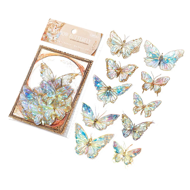 S-25 Yoofun 20pcs/pack Aesthetic Laser Butterflies Stickers Beautiful Shining Label for Scrapbooking Journaling Card Phone Decor