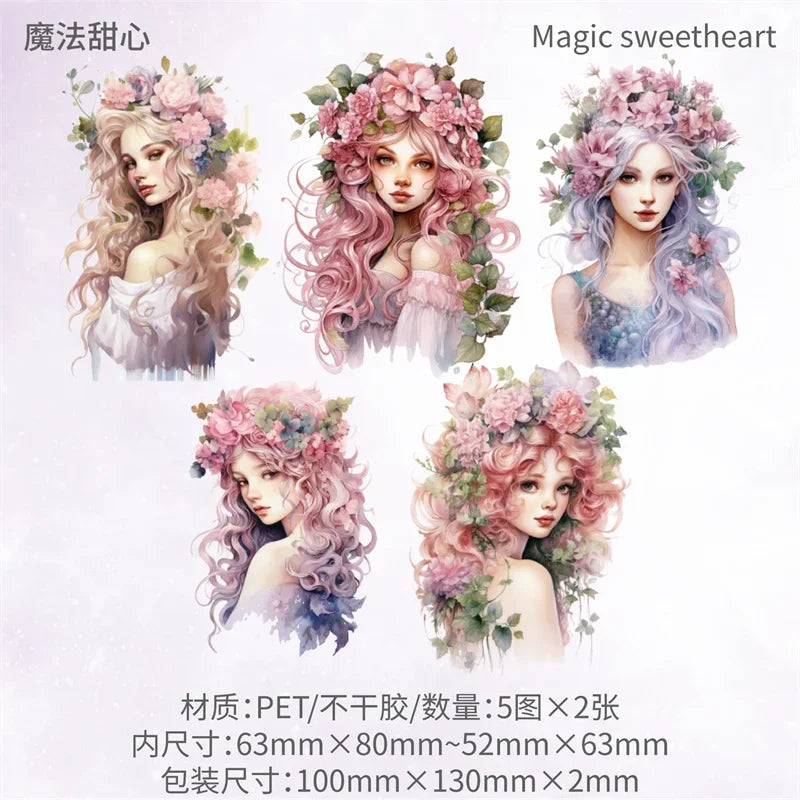 10Sheets Retro Sticker Pack DIY Fairy Material Supplies Character Handbook Sticker Decorative Stickers Scrapbook Cut 13*9CM