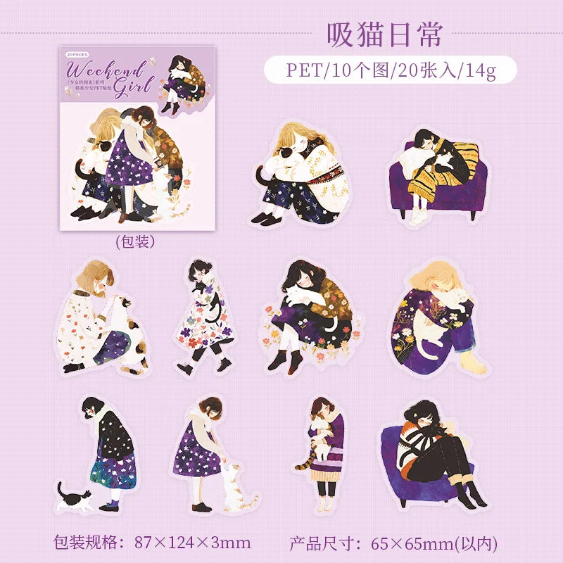S-22 20pcs/pack Scrapbook Stickers Kawaii Cat Fresh Sweet Girls People Journaling Scrapbooking Junk Journal Crafts Embelishment Decor