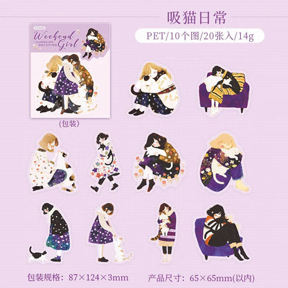 S-22 20pcs/pack Scrapbook Stickers Kawaii Cat Fresh Sweet Girls People Journaling Scrapbooking Junk Journal Crafts Embelishment Decor