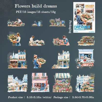 S-47 15Pcs Sticker Pack Career Dreamer Floral Art Scenic