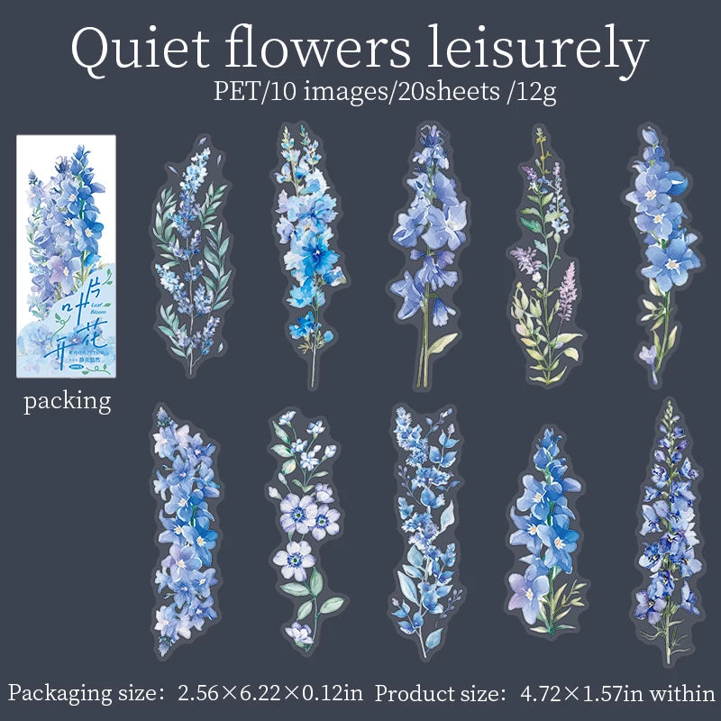 S-28 20 Sheet Flowers PET Plant Stickers Package Garden Office Aesthetic Decorative School Stationery Supplies Handbook Scrapbooking