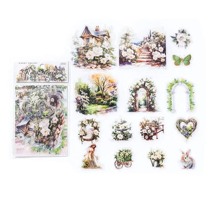 30pcs/bag Garden Landscape Transparent Stickers Retro Flowers Windows Cabins Fences Scrapbook Junk Journal Decoration Collage