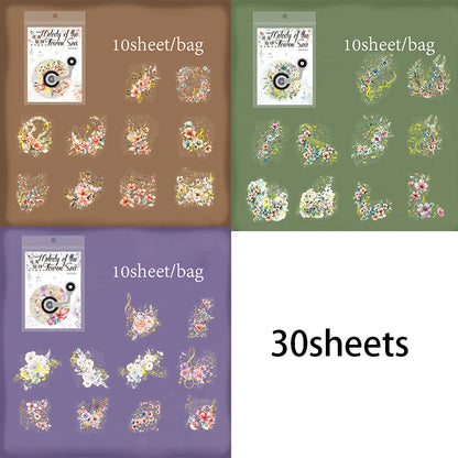 S-63  30Pcs/bag Flower Music Stamping Theme Sticker