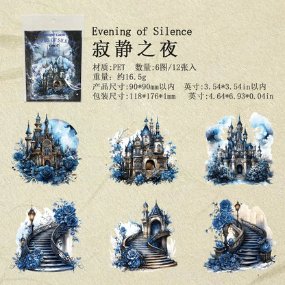S-33 12pcs/bag Midnight Castle European Retro Gothic Big Size Transparent PET Stickers Journaling Scrapbooking Decoration Collages