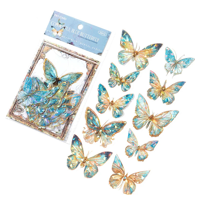 S-25 Yoofun 20pcs/pack Aesthetic Laser Butterflies Stickers Beautiful Shining Label for Scrapbooking Journaling Card Phone Decor