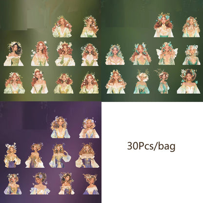S-21 Mr. Paper 2Style 30Pcs/bag Spring Girls Theme PET Stickers Creative Handbook Stickers DIY Picture Book Notebook Photo Frame