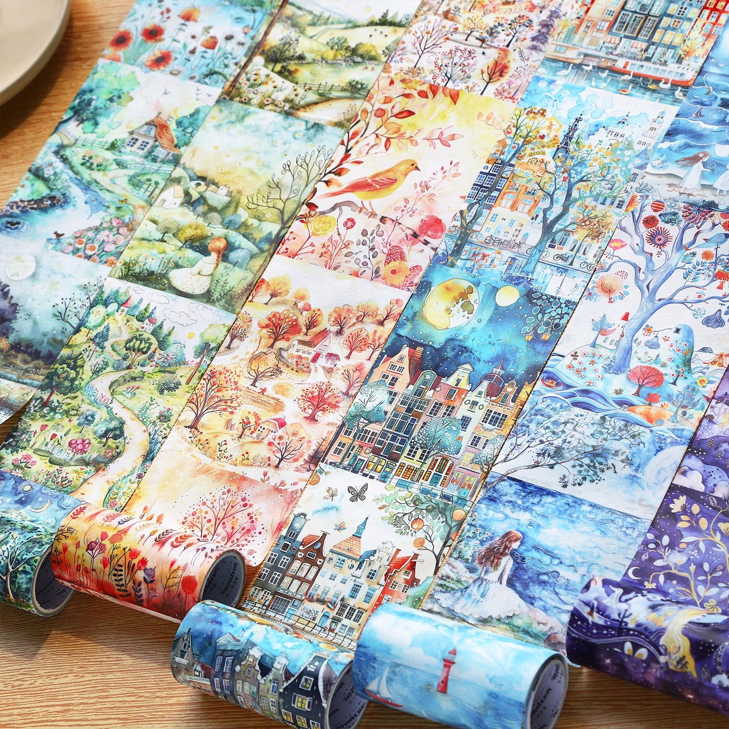 80mm*2m Washi Paper Tapes Four Seasons Scenery Junk Journal Adhesiva Scrapbooking Diary Collage Decoration Stickers Stationery