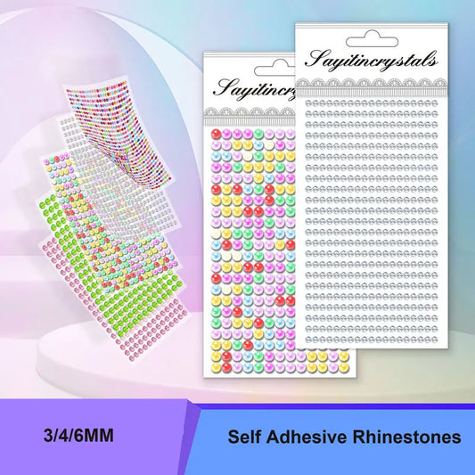 S-34 3/4/6MM Self Adhesive Rhinestone Stickers Embellishments Colorful Round Rhinestone Sticker for DIY Crafts Nail Face Makeup Decor