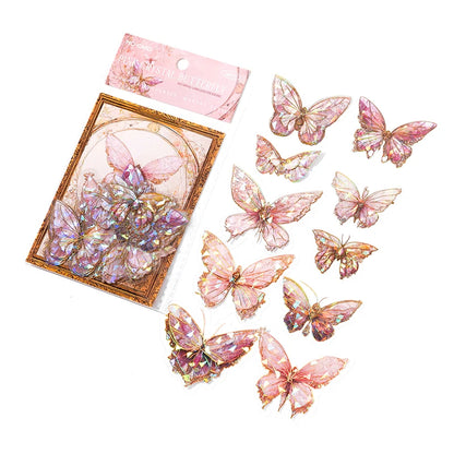 S-25 Yoofun 20pcs/pack Aesthetic Laser Butterflies Stickers Beautiful Shining Label for Scrapbooking Journaling Card Phone Decor