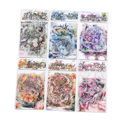 30pcs/bag Garden Landscape Transparent Stickers Retro Flowers Windows Cabins Fences Scrapbook Junk Journal Decoration Collage