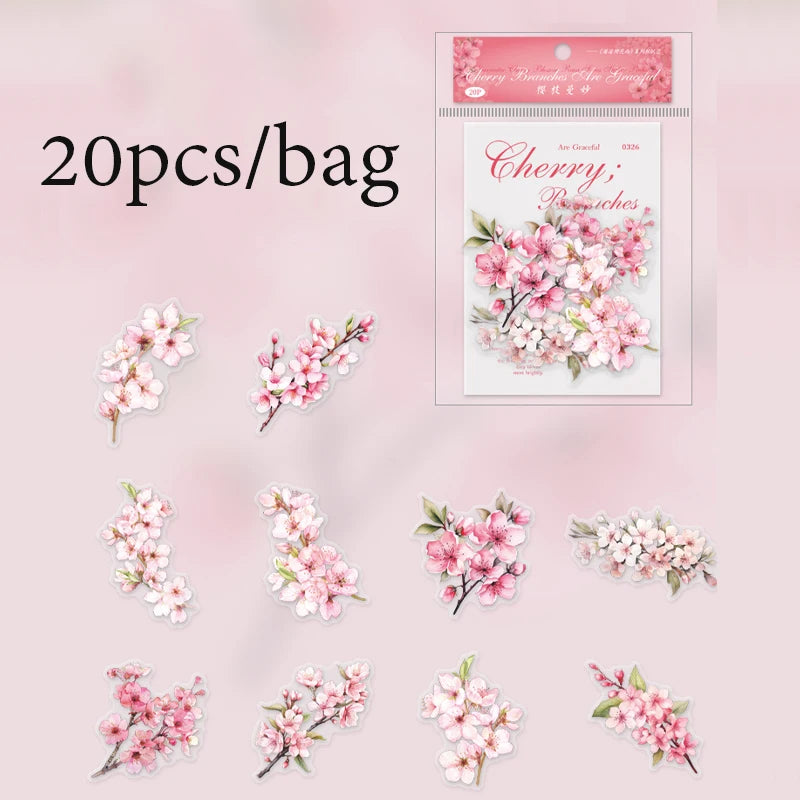S-16 Mr. Paper 6Style 20Pcs/bag Cherry Blossom Theme Sticker Pack DIY Handbook Decoration Scrapbook Phone Case Calendar