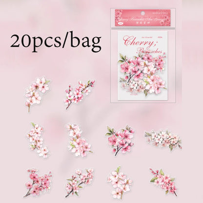 S-16 Mr. Paper 6Style 20Pcs/bag Cherry Blossom Theme Sticker Pack DIY Handbook Decoration Scrapbook Phone Case Calendar
