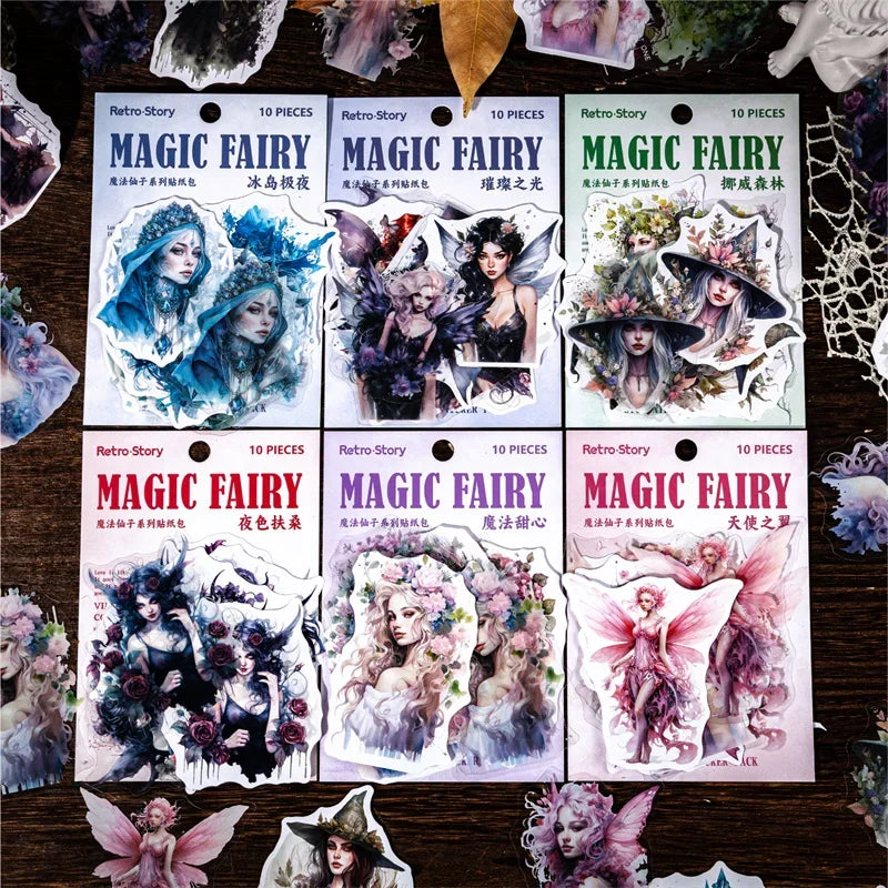 10Sheets Retro Sticker Pack DIY Fairy Material Supplies Character Handbook Sticker Decorative Stickers Scrapbook Cut 13*9CM