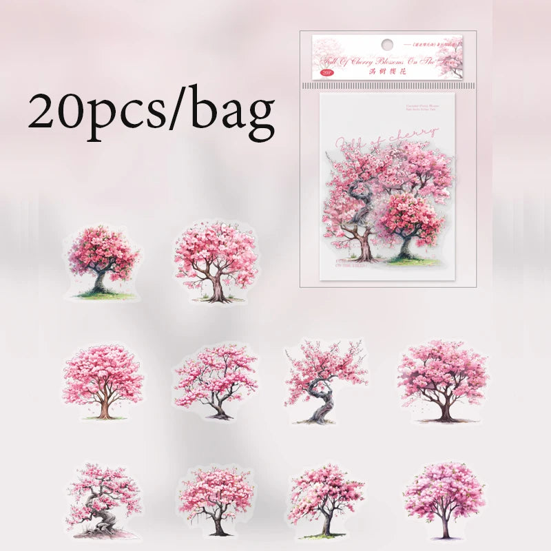 S-16 Mr. Paper 6Style 20Pcs/bag Cherry Blossom Theme Sticker Pack DIY Handbook Decoration Scrapbook Phone Case Calendar
