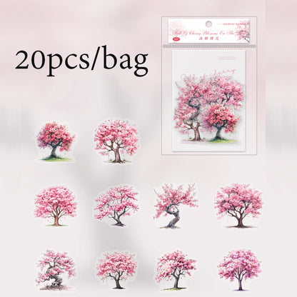 S-16 Mr. Paper 6Style 20Pcs/bag Cherry Blossom Theme Sticker Pack DIY Handbook Decoration Scrapbook Phone Case Calendar