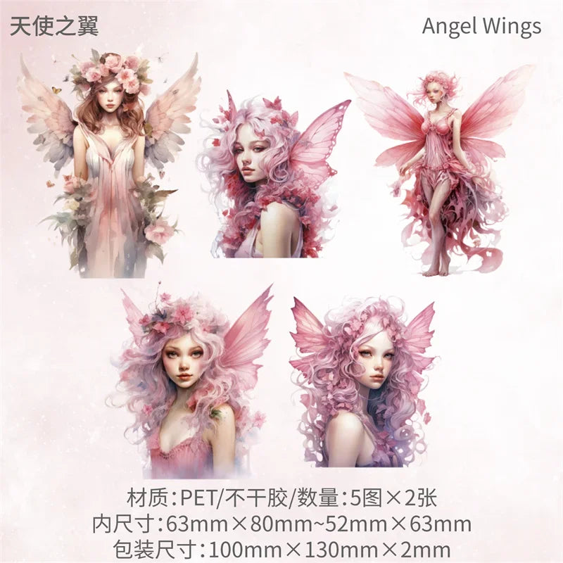10Sheets Retro Sticker Pack DIY Fairy Material Supplies Character Handbook Sticker Decorative Stickers Scrapbook Cut 13*9CM