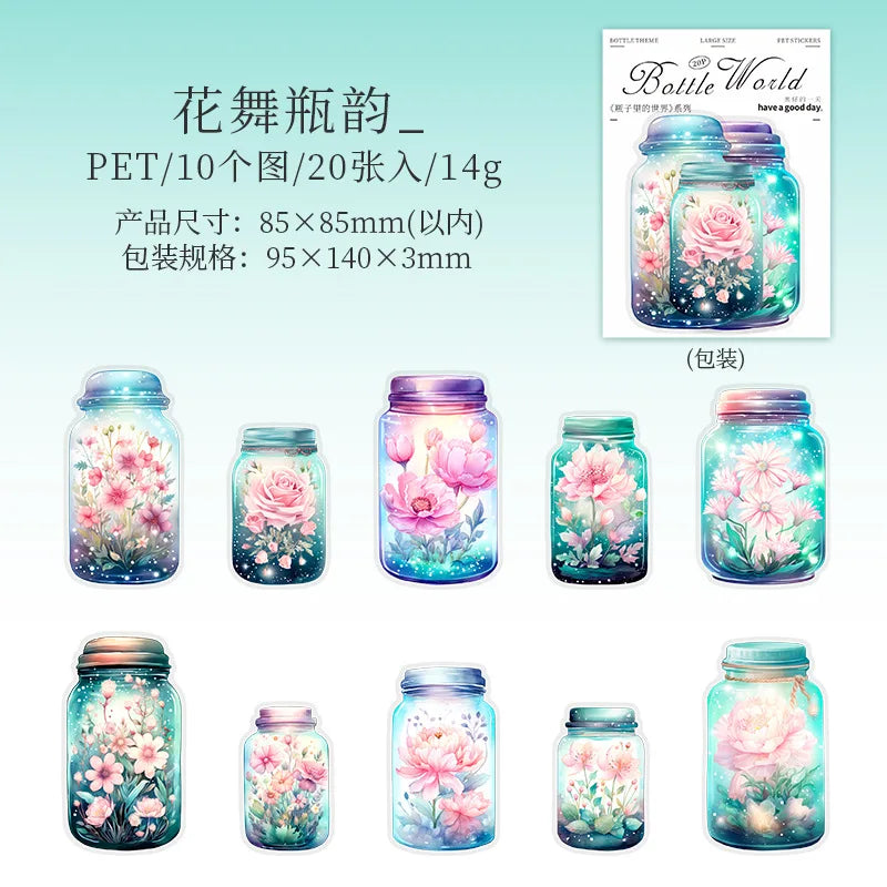S-24 20pcs/1lot Kawaii Stationery Stickers  The World in a Bottle Junk Journaling Decorative Scrapbooking for stickers Scrapbook