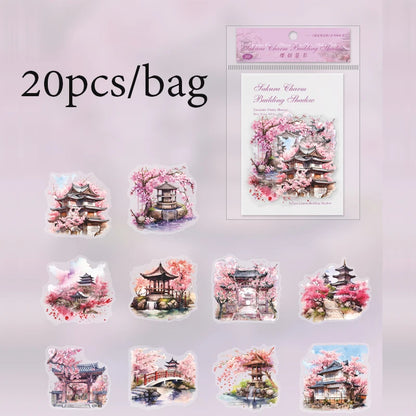 S-16 Mr. Paper 6Style 20Pcs/bag Cherry Blossom Theme Sticker Pack DIY Handbook Decoration Scrapbook Phone Case Calendar