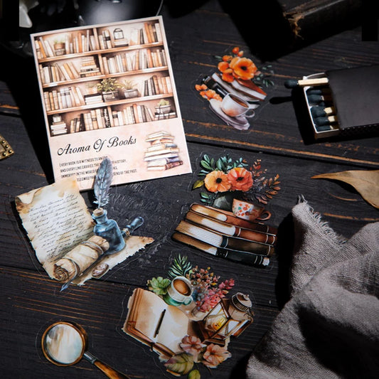 S-30 Mr. Paper, 6 Styles, 20PCS/style, Vintage Style Book PET Sticker Bag, DIY Decoration Library Landscape Material Sticker