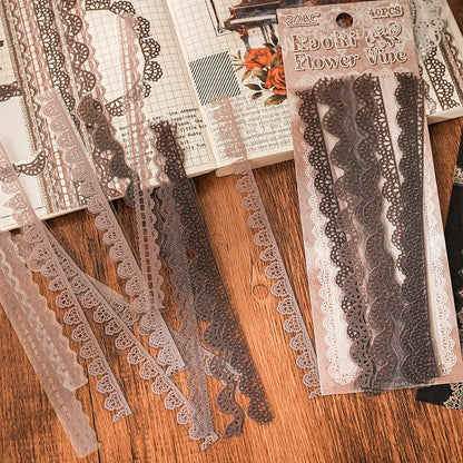S-1  40 pcs Lace Stickers Cute Aesthetics Decor Collage Junk Journal Scrapbooking Supplies Self Adhesive Creative Stationery Sticker
