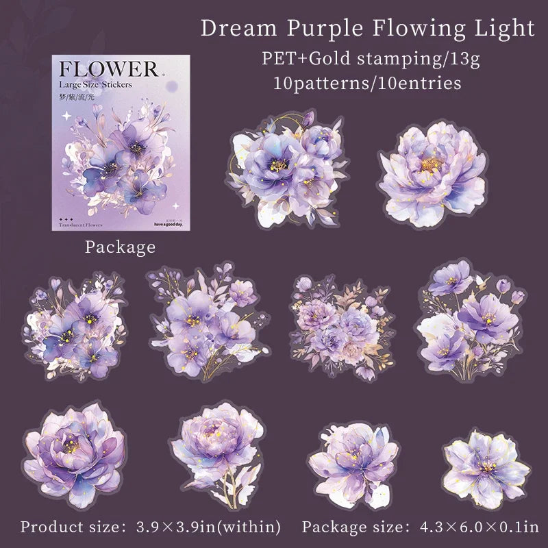 JIANWU Translucen Flowers Series Vintage Flower Bronzing Material Collage PET Sticker Creative DIY Journal Stationery