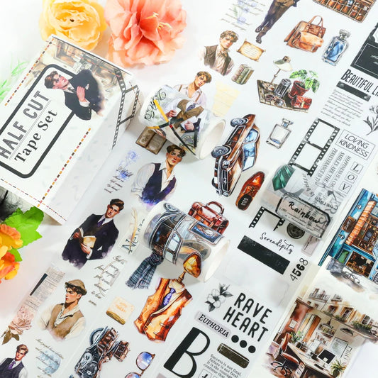 T-7  4 Rolls/Set Vintage PET Tape Fashion Girl Boy