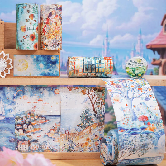 80mm*2m Washi Paper Tapes Four Seasons Scenery Junk Journal Adhesiva Scrapbooking Diary Collage Decoration Stickers Stationery