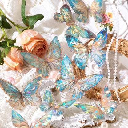 S-25 Yoofun 20pcs/pack Aesthetic Laser Butterflies Stickers Beautiful Shining Label for Scrapbooking Journaling Card Phone Decor