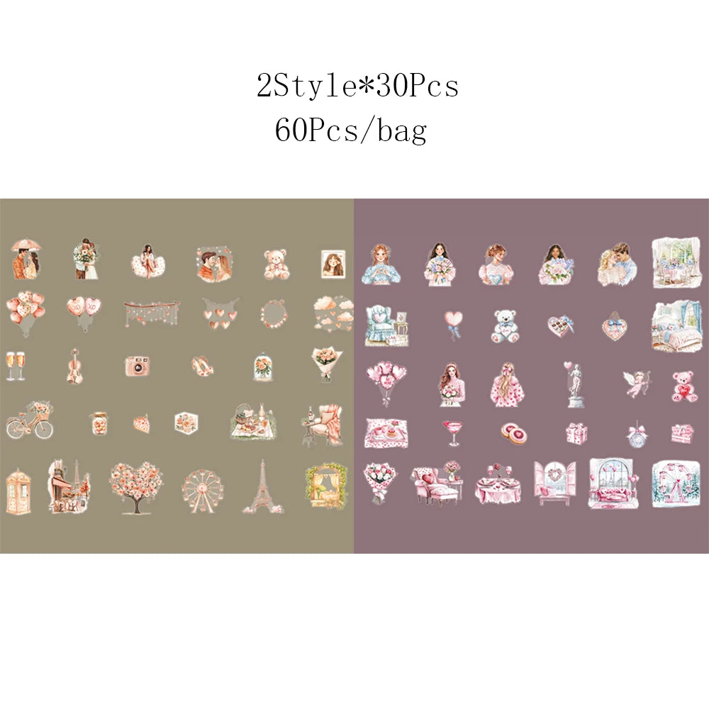 2Style 60Pcs/bag Couple Character Romantic Scenic Stickers
