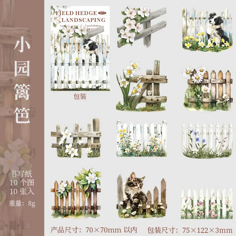 S-46 10Sheets Stickers Hard Card 3D Garden Fence Background Landscaping DIY Sticker