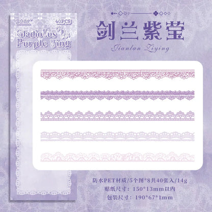 S-1  40 pcs Lace Stickers Cute Aesthetics Decor Collage Junk Journal Scrapbooking Supplies Self Adhesive Creative Stationery Sticker