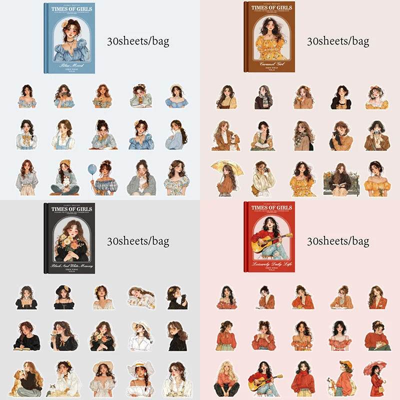 Mr Paper 90Pcs/bag Girly Times Series PET Waterproof Stickers DIY Notebook Tablet Phone Case Creative Handbook Stickers