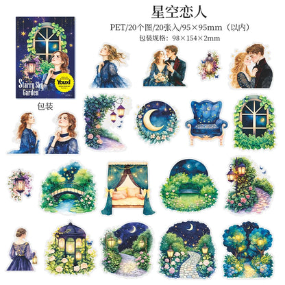 PET Sticker Bag Garden Series Starry Moon Garden Camping Pattern Hand Account Stickers Creative DIY Greeting Card Decorative