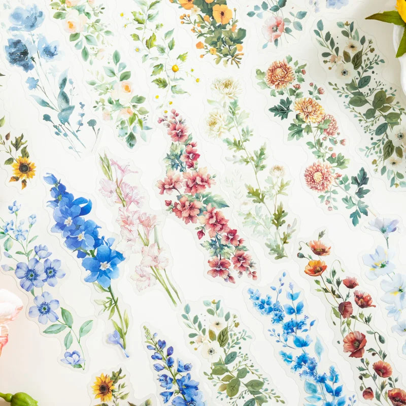 S-28 20 Sheet Flowers PET Plant Stickers Package Garden Office Aesthetic Decorative School Stationery Supplies Handbook Scrapbooking