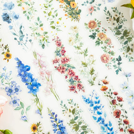 S-28 20 Sheet Flowers PET Plant Stickers Package Garden Office Aesthetic Decorative School Stationery Supplies Handbook Scrapbooking