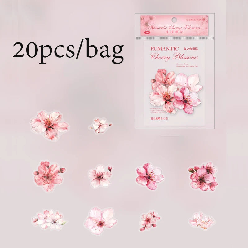 S-16 Mr. Paper 6Style 20Pcs/bag Cherry Blossom Theme Sticker Pack DIY Handbook Decoration Scrapbook Phone Case Calendar
