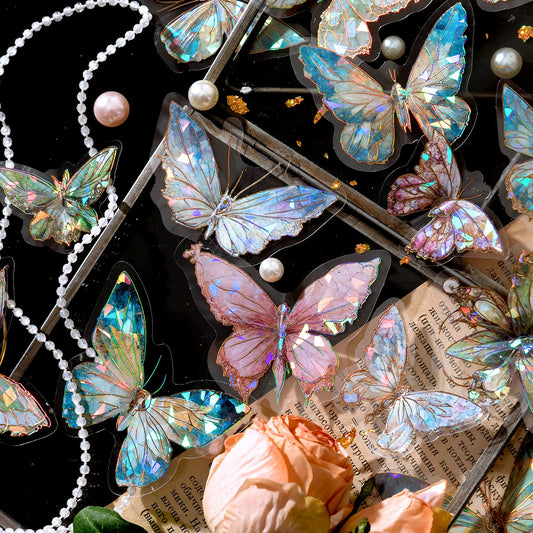 S-25 Yoofun 20pcs/pack Aesthetic Laser Butterflies Stickers Beautiful Shining Label for Scrapbooking Journaling Card Phone Decor