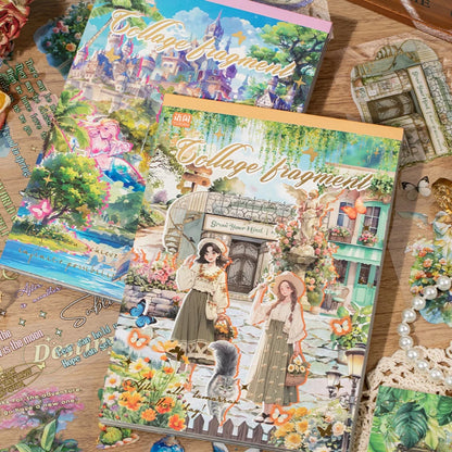 Mr Paper 20Pcs/book Collage Pieces PET Light Vintage Double Translucent Sticker Book Creative Stationery Stickers DIY Handbook