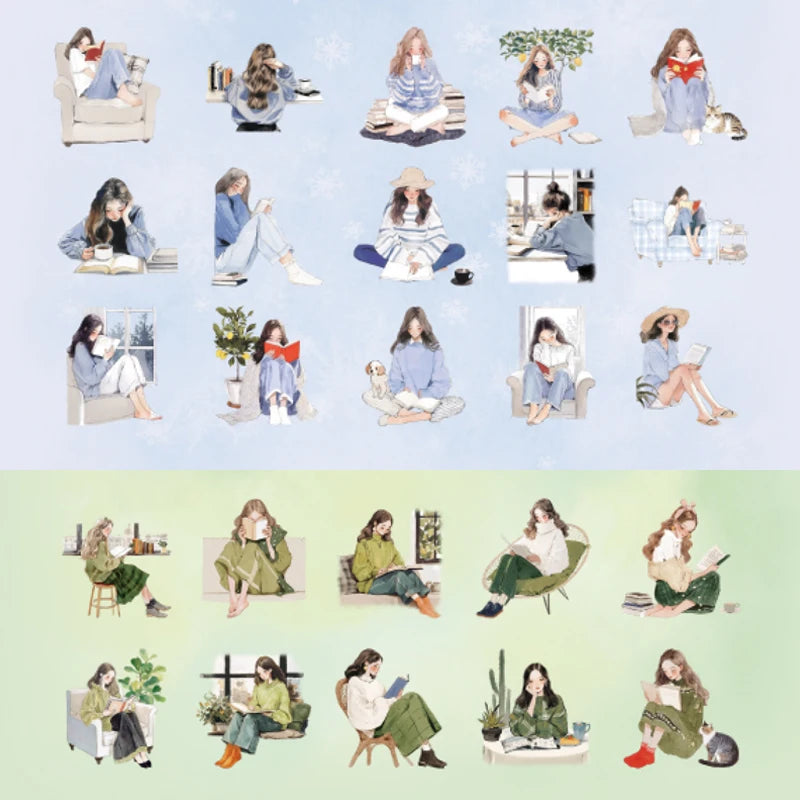 2Style 90Pcs/bag Elegant Reading Girl Sticker Pack DIY Handbook Creative Material Stickers Scrapbook Photo Frame Calendar