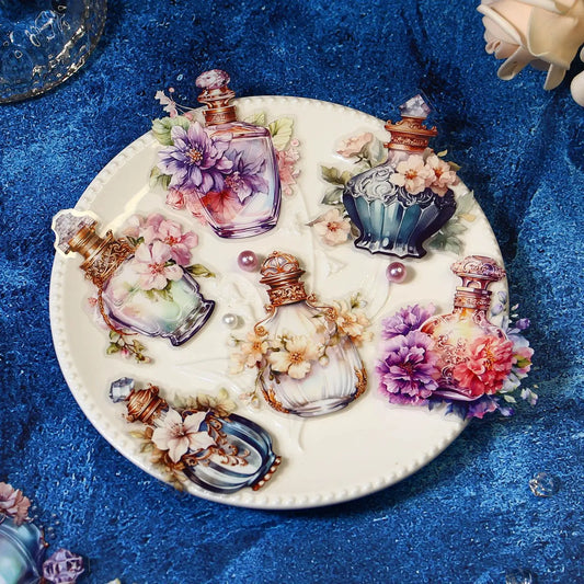 S-27 10Pcs Baroque Bottle Series Decorative Sticker Vintage Flower Bottle Collage Scrapbooking Label Diary Album Journal Planner