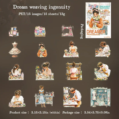 S-47 15Pcs Sticker Pack Career Dreamer Floral Art Scenic