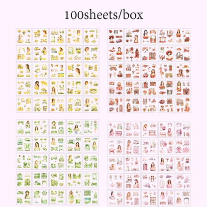 Mr Paper 100Pcs/box Flowering Seasons Series Boxed Stickers Children's Handbook Stickers Cute Style DIY Scrapbook Picture Book