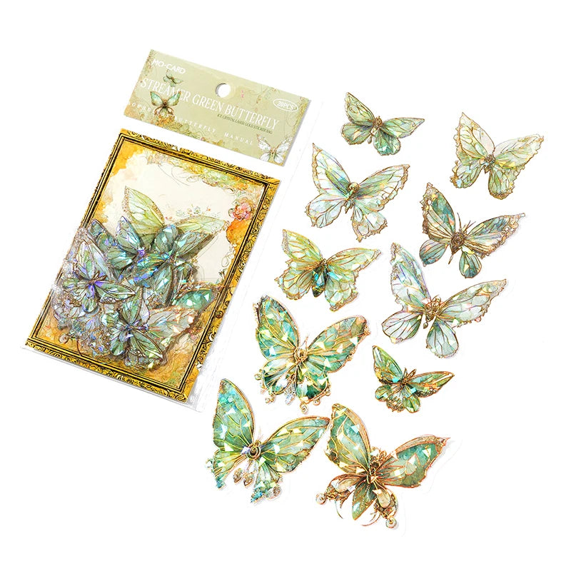 S-25 Yoofun 20pcs/pack Aesthetic Laser Butterflies Stickers Beautiful Shining Label for Scrapbooking Journaling Card Phone Decor