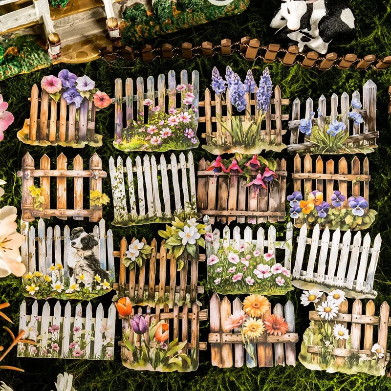 S-46 10Sheets Stickers Hard Card 3D Garden Fence Background Landscaping DIY Sticker
