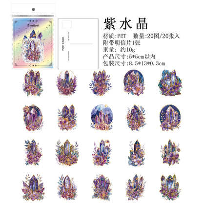 20pcs Cartoon Fantasy Crystal Sticker Pack DIY Hand Account Diary Decorative Funny Scrapbooking Stickers Kids Gift Reward Toy