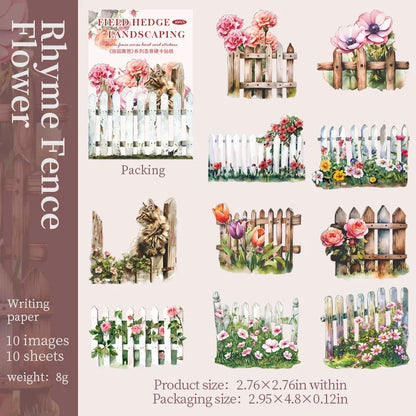 S-46 10Sheets Stickers Hard Card 3D Garden Fence Background Landscaping DIY Sticker
